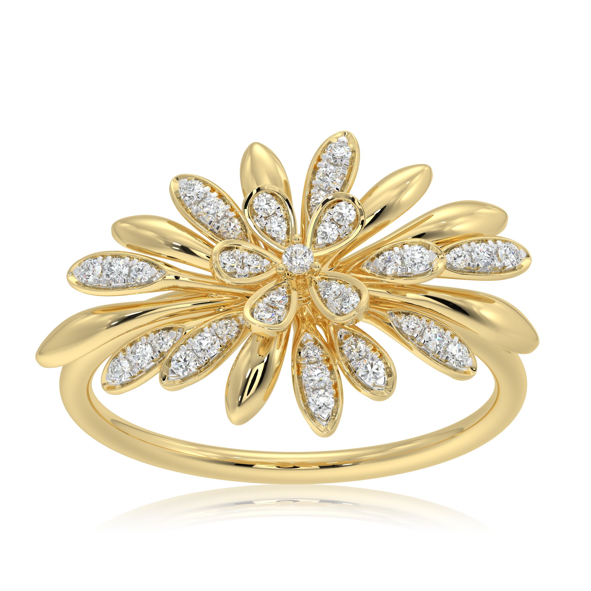 Radiant Floral 14Kt Yellow Gold Ring-Rings-ORG26K39