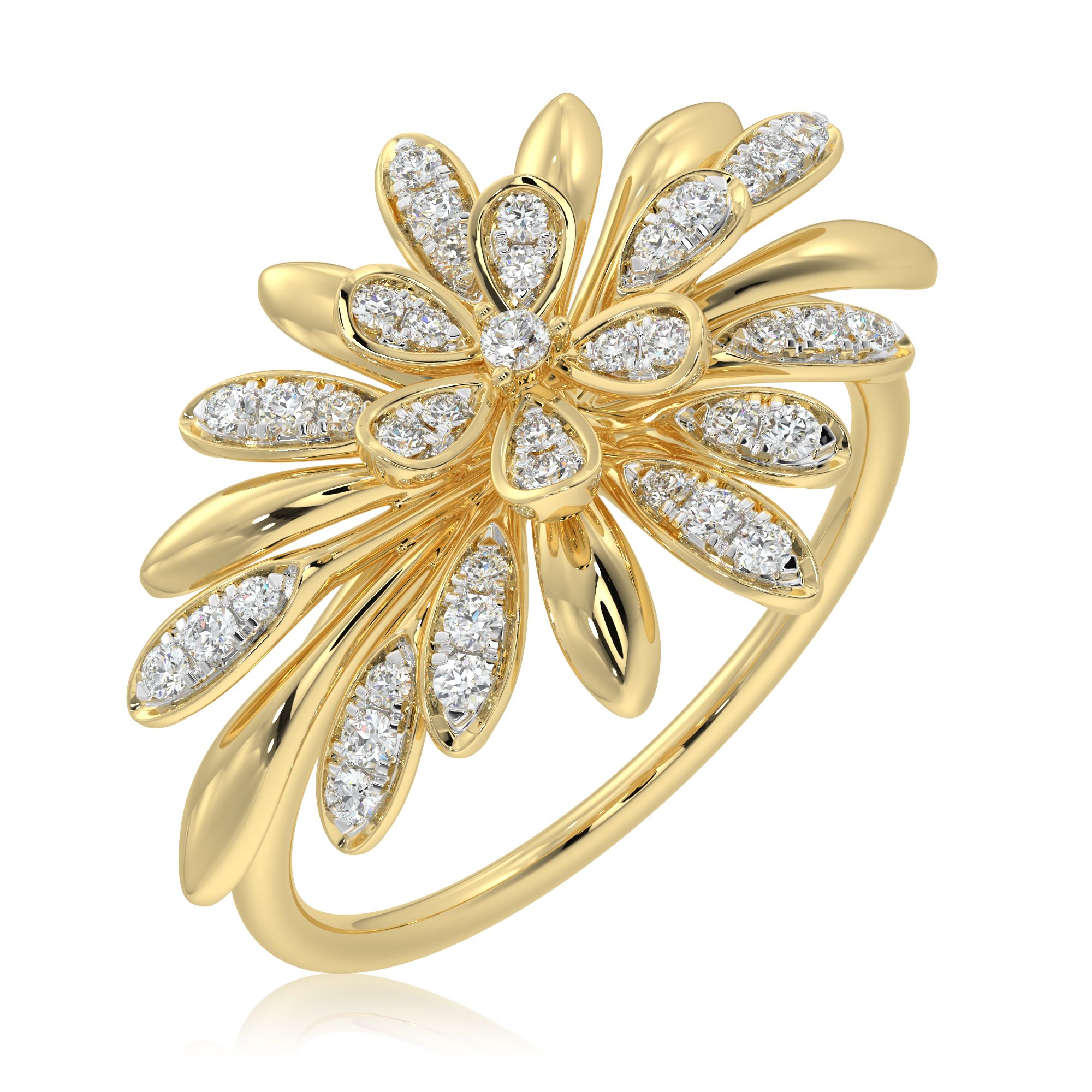 Radiant Floral 14Kt Yellow Gold Ring-Rings-ORG26K39