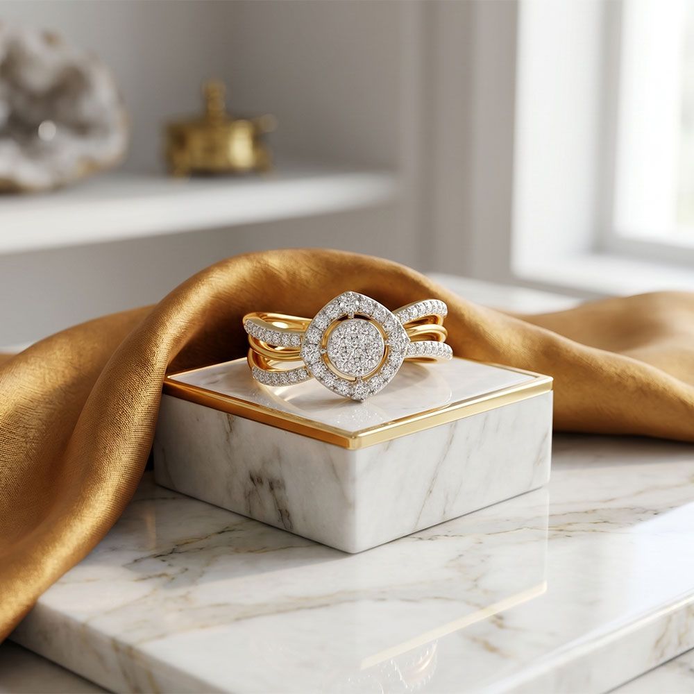 Geometric Edge Yellow Gold Diamond Ring-Rings-ORG26K44