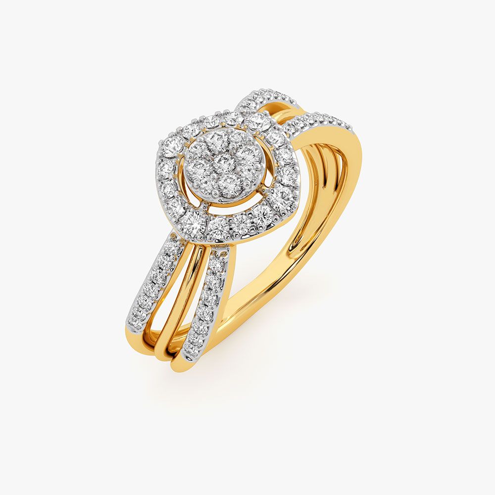 Geometric Edge Yellow Gold Diamond Ring-Rings-ORG26K44