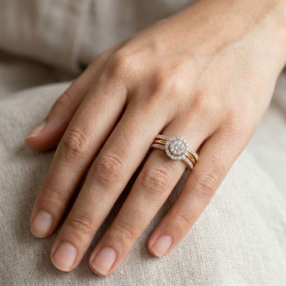 Geometric Edge Yellow Gold Diamond Ring-Rings-ORG26K44