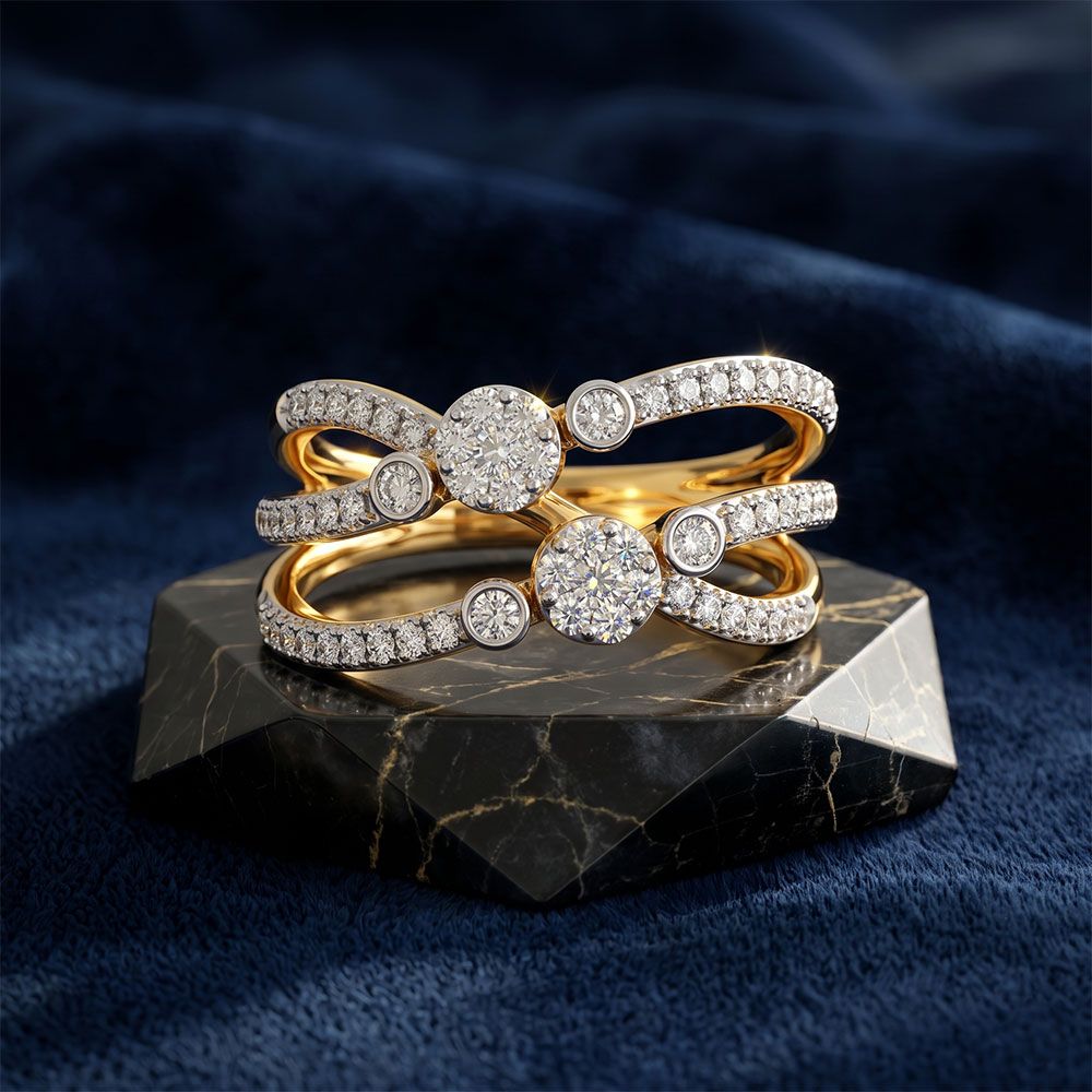 Sparkling Curves Yellow Gold Diamond Ring-Rings-ORG26K45