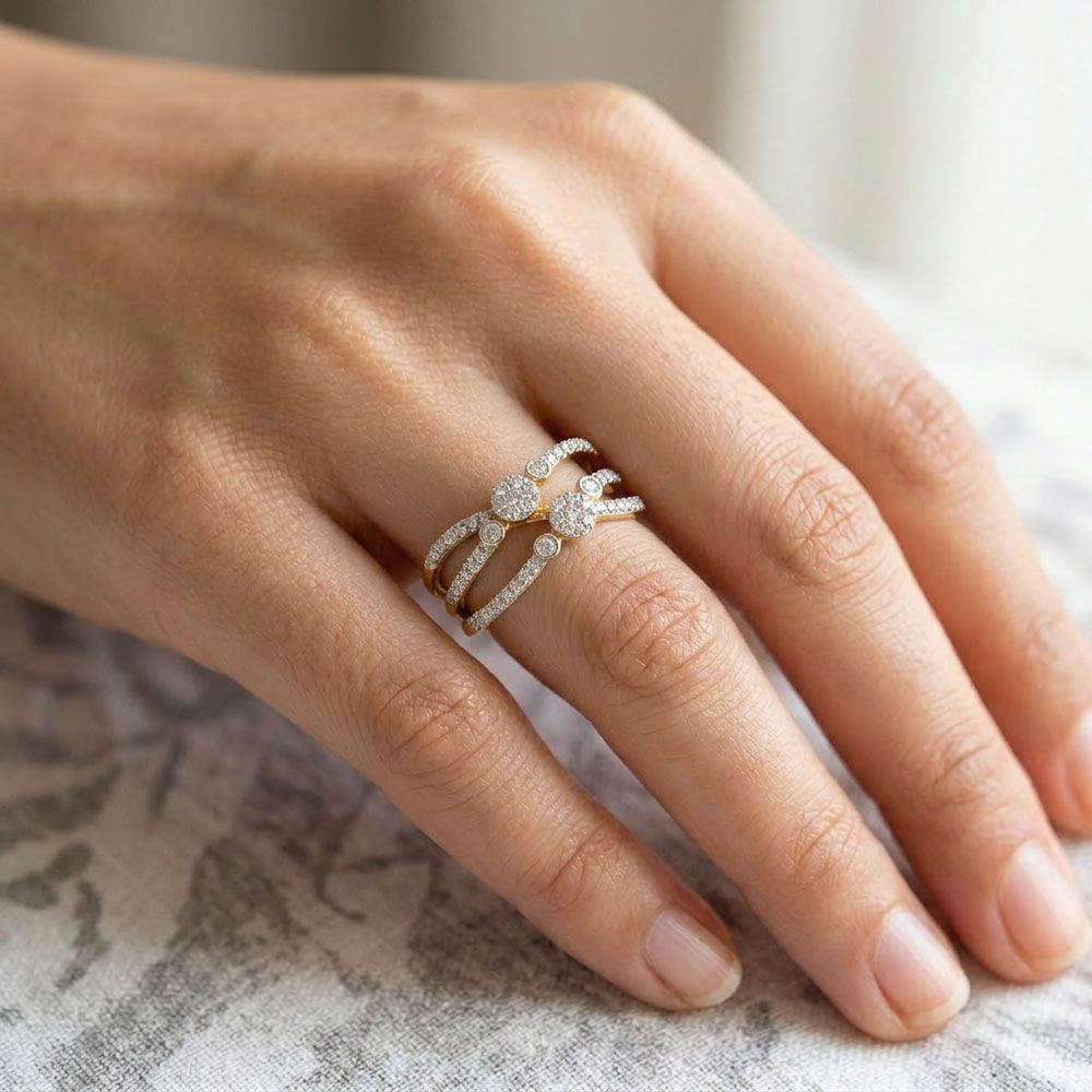 Sparkling Curves Yellow Gold Diamond Ring-Rings-ORG26K45