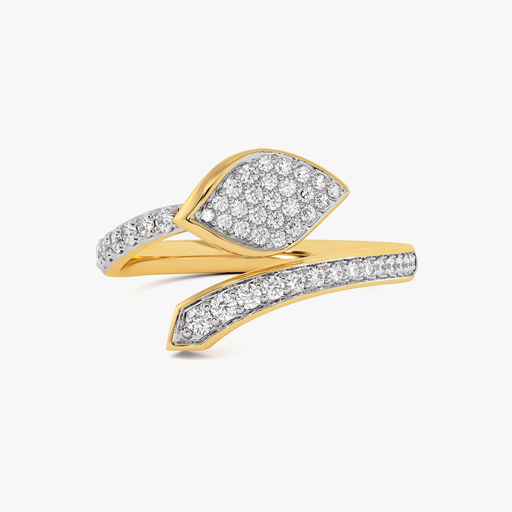 Elegant Leaf Yellow Gold Diamond Ring-Rings-ORG26K46