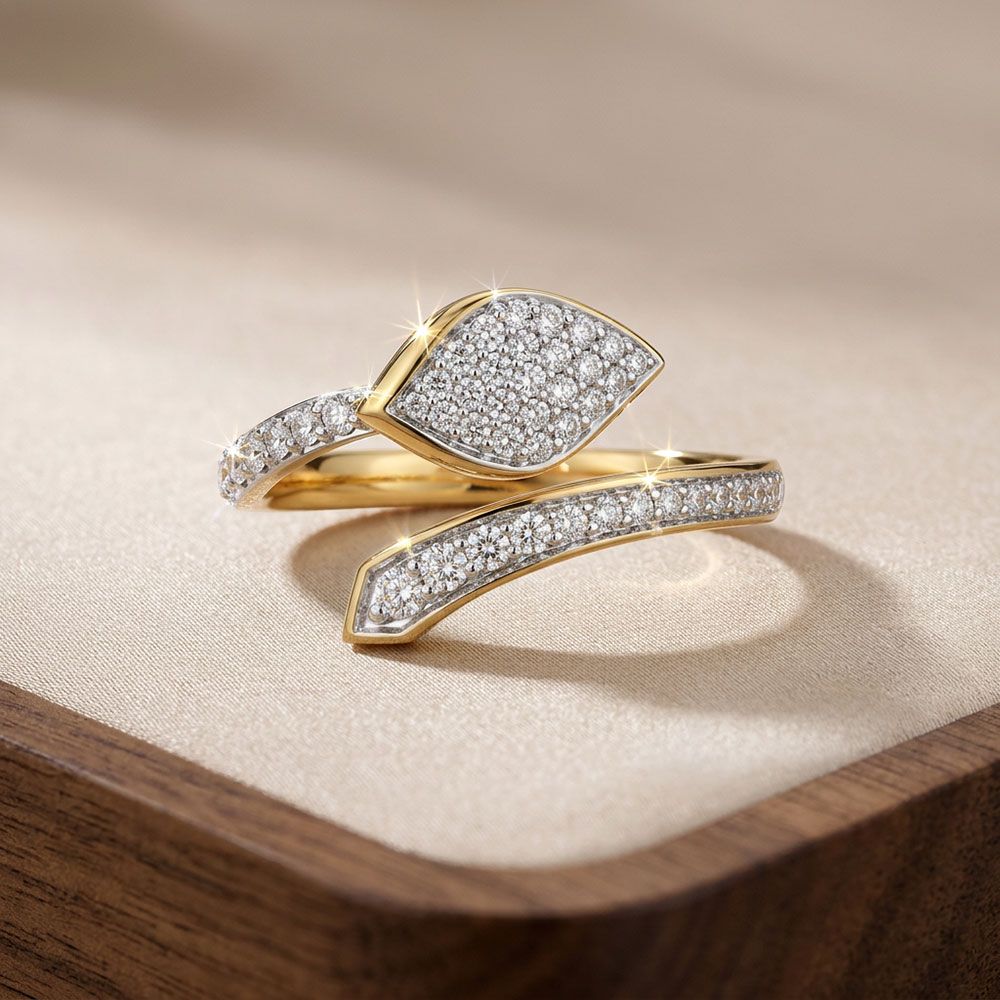 Elegant Leaf Yellow Gold Diamond Ring-Rings-ORG26K46