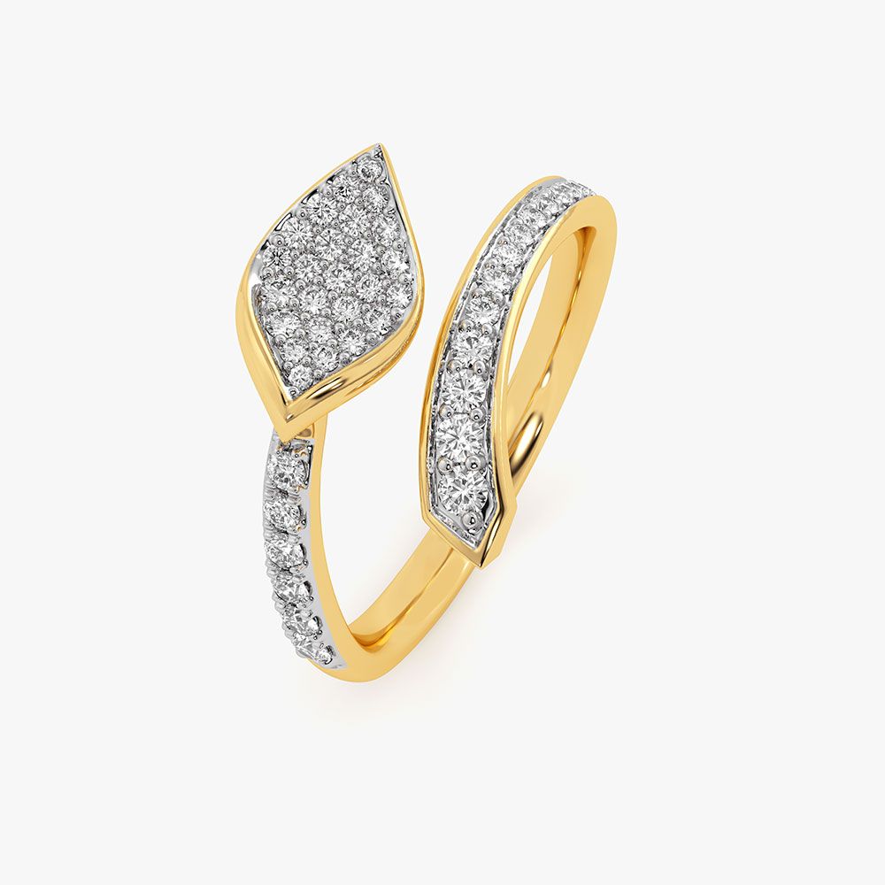 Elegant Leaf Yellow Gold Diamond Ring-Rings-ORG26K46