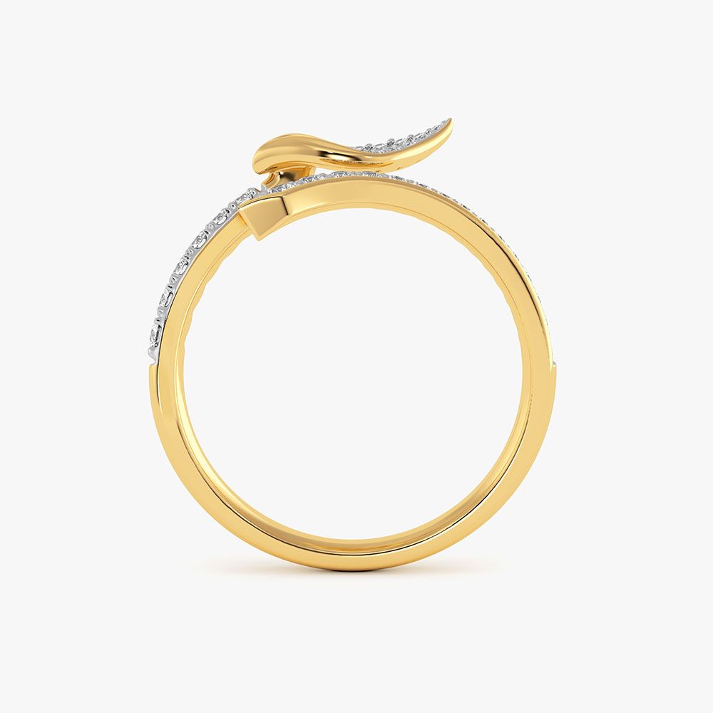 Elegant Leaf Yellow Gold Diamond Ring-Rings-ORG26K46