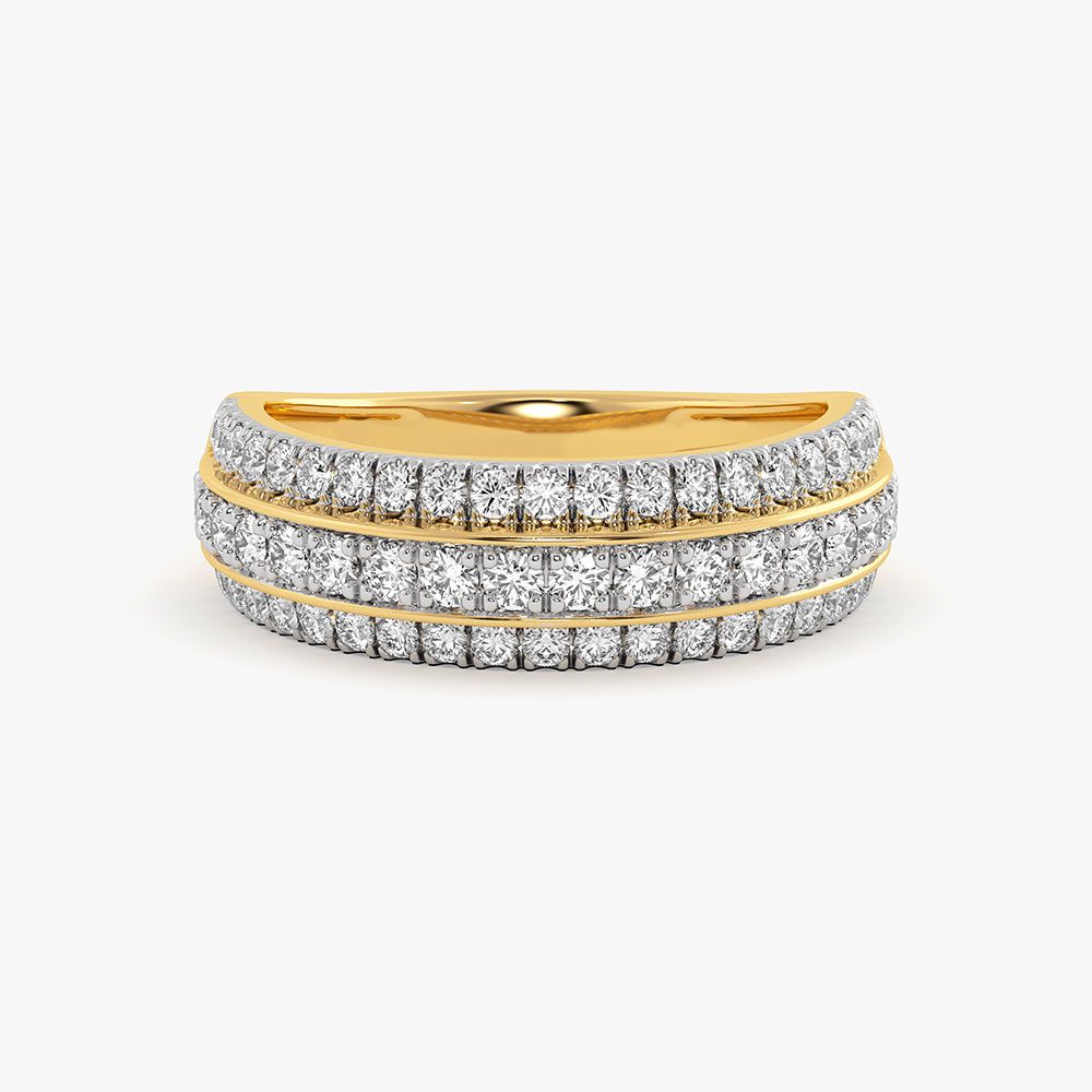 Bold Multirow Yellow Gold Diamond Ring-Rings-ORG26K47