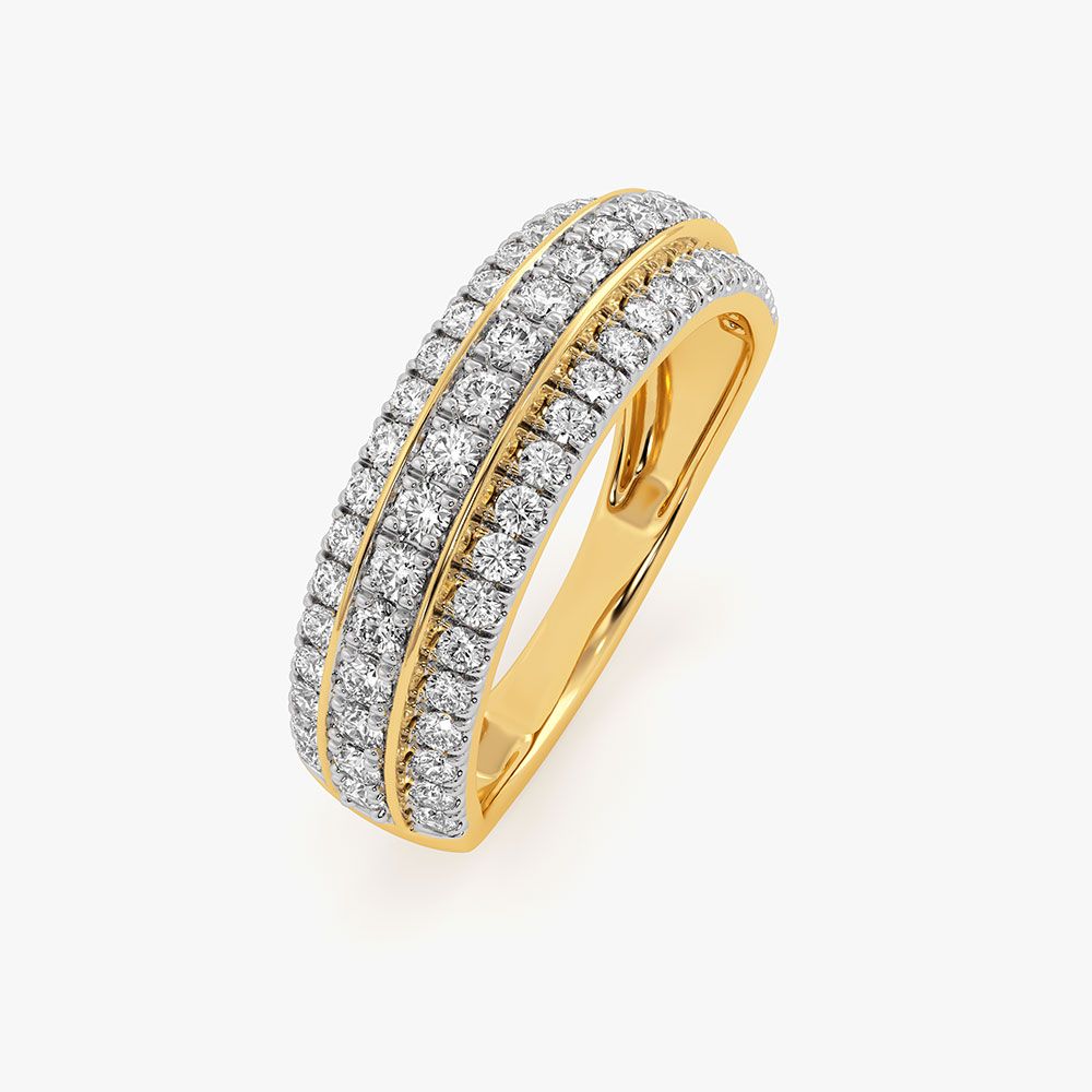 Bold Multirow Yellow Gold Diamond Ring-Rings-ORG26K47