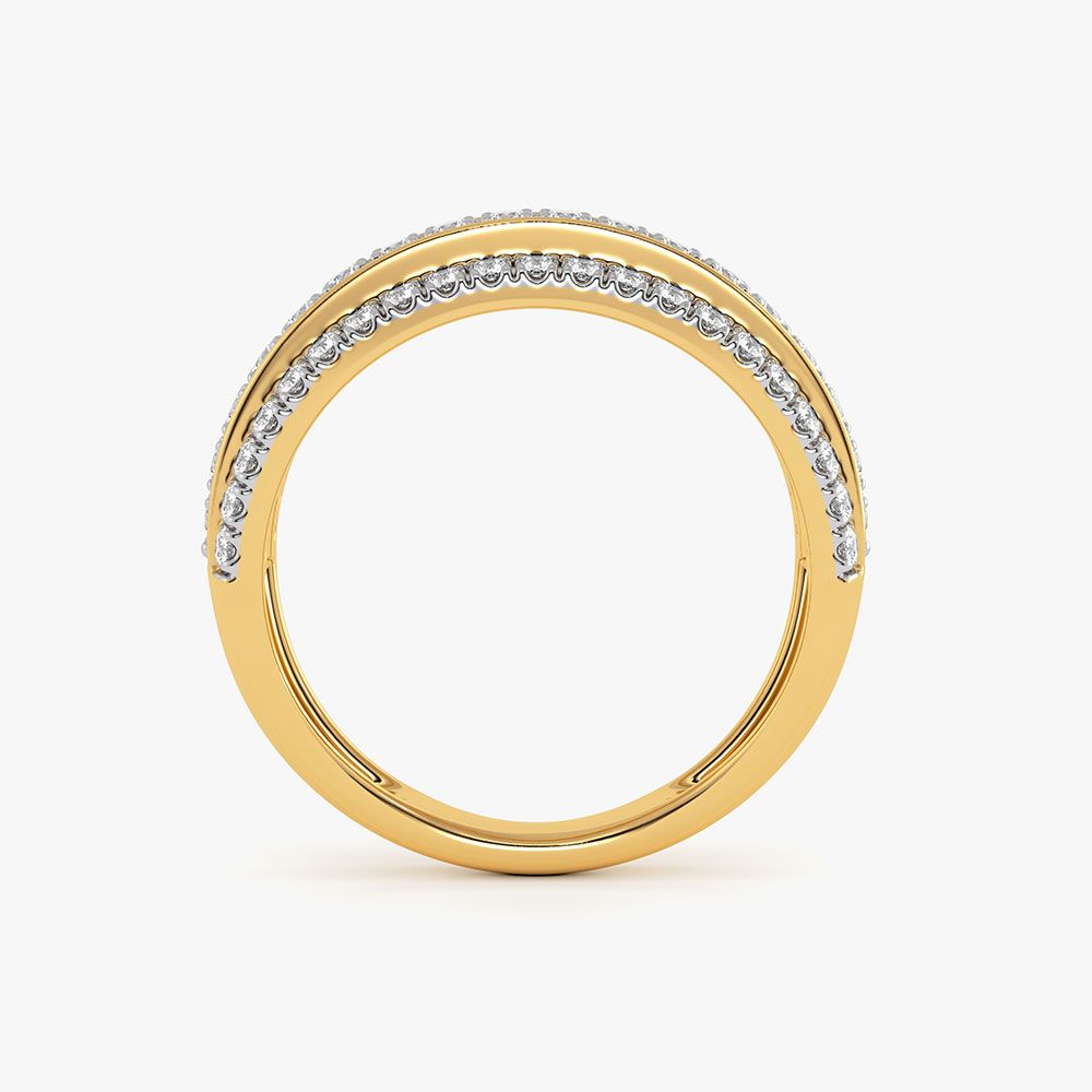 Bold Multirow Yellow Gold Diamond Ring-Rings-ORG26K47
