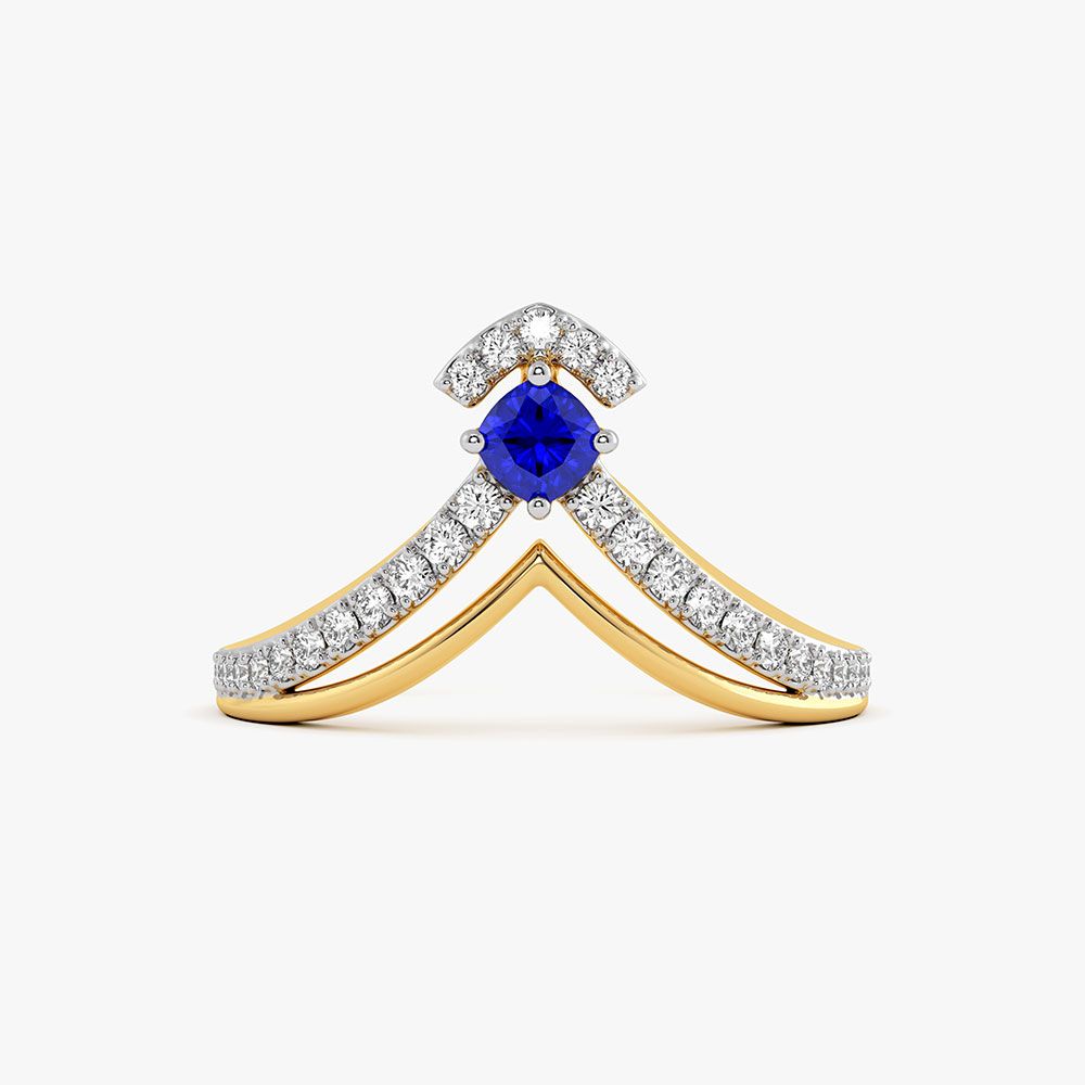 Stylish Yellow Gold Diamond and Red Stone Ring-Rings-ORG26K48