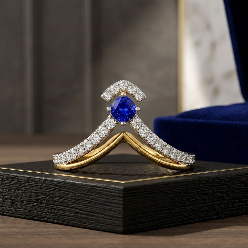 Stylish Yellow Gold Diamond and Red Stone Ring-Rings-ORG26K48