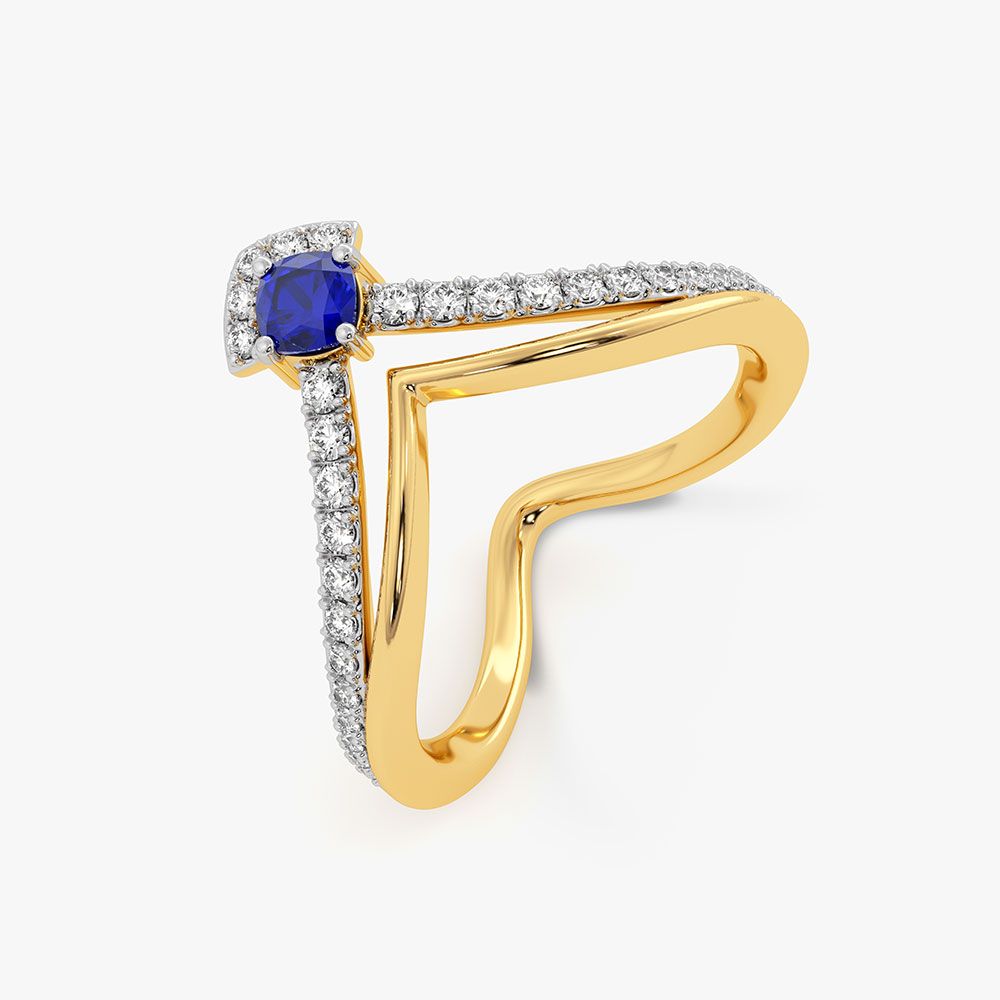 Stylish Yellow Gold Diamond and Red Stone Ring-Rings-ORG26K48
