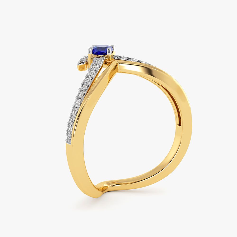 Stylish Yellow Gold Diamond and Red Stone Ring-Rings-ORG26K48