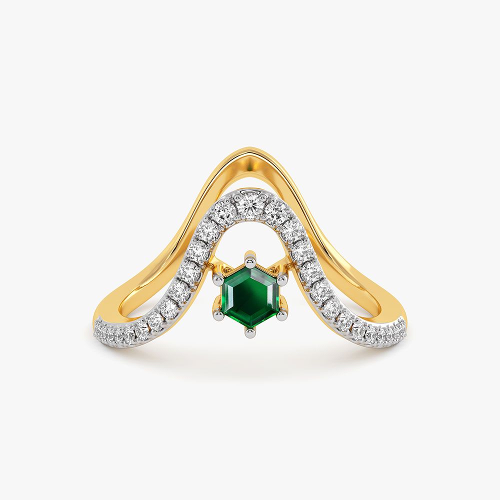Stylish Yellow Gold Diamond and Green Stone Ring-Rings-ORG26K49