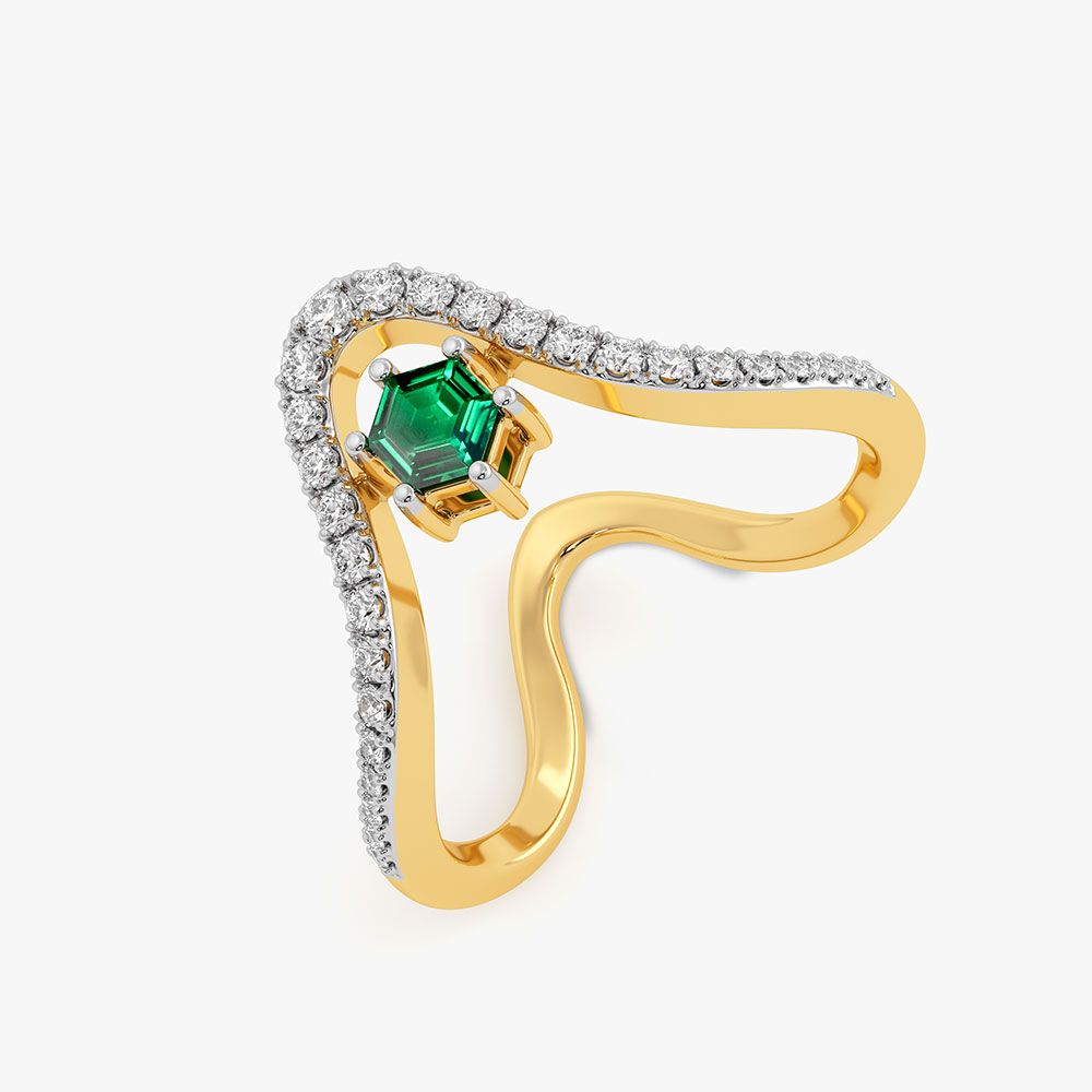 Stylish Yellow Gold Diamond and Green Stone Ring-Rings-ORG26K49