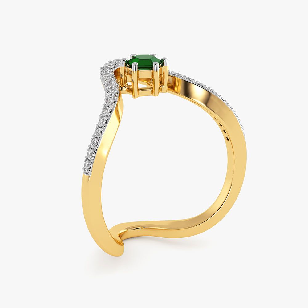 Stylish Yellow Gold Diamond and Green Stone Ring-Rings-ORG26K49
