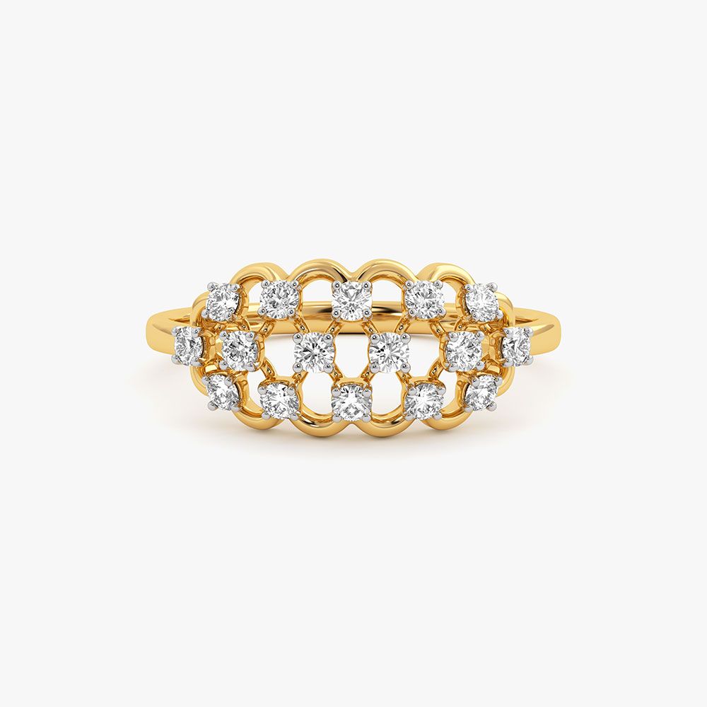 Checkered Yellow Gold Diamond Ring-Rings-ORG26K50
