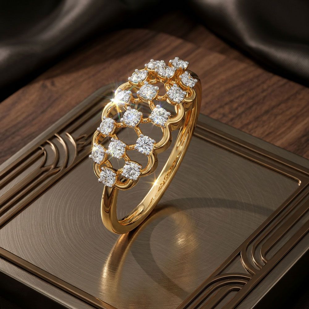 Checkered Yellow Gold Diamond Ring-Rings-ORG26K50