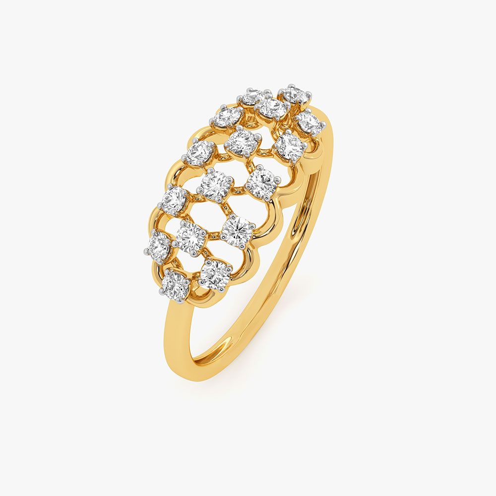 Checkered Yellow Gold Diamond Ring-Rings-ORG26K50
