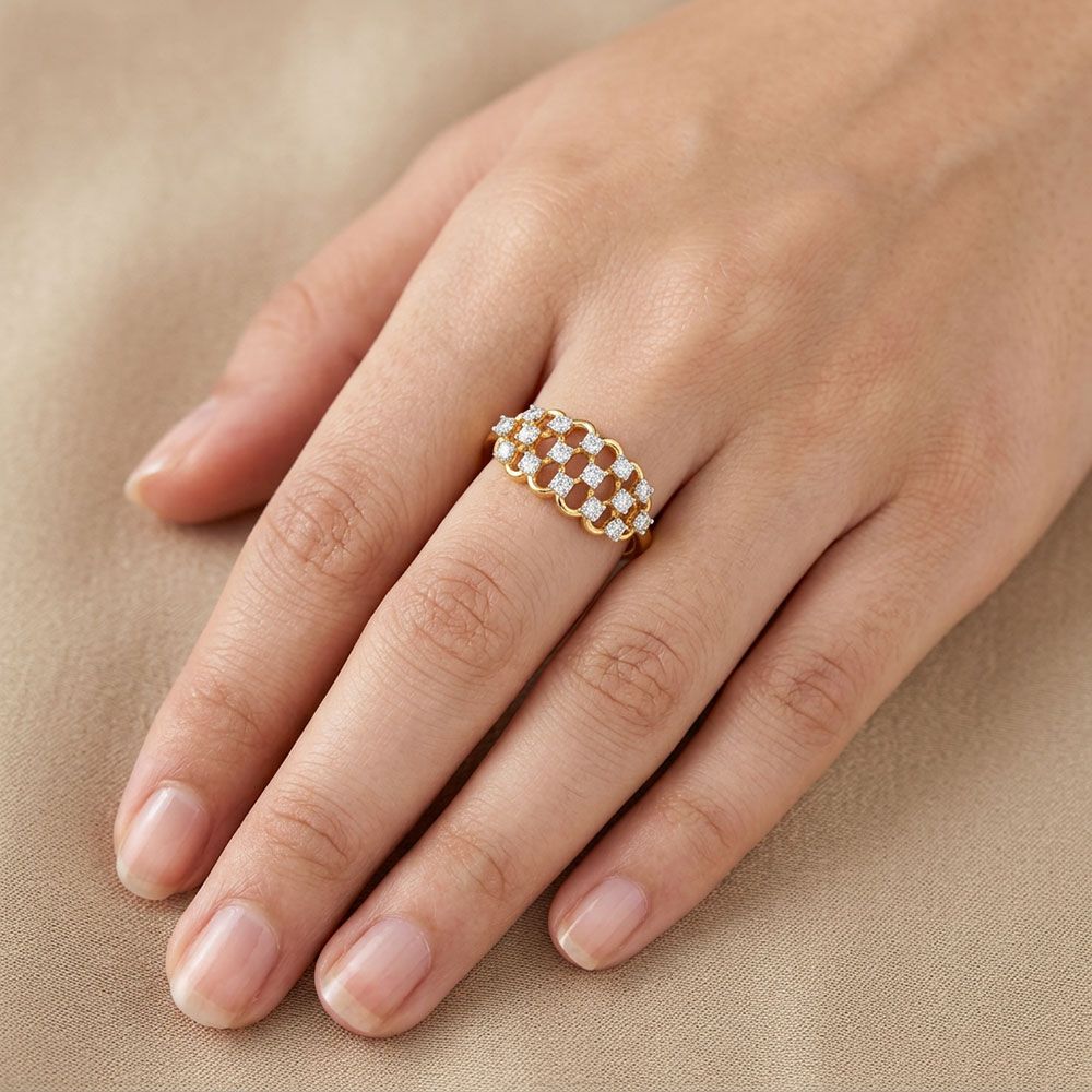 Checkered Yellow Gold Diamond Ring-Rings-ORG26K50