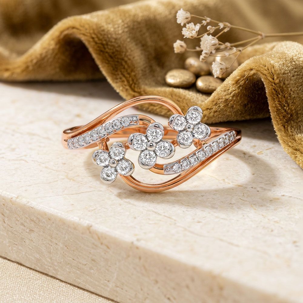 Contemporary Swirl Rose Gold Diamond Ring-Rings-ORG26K51