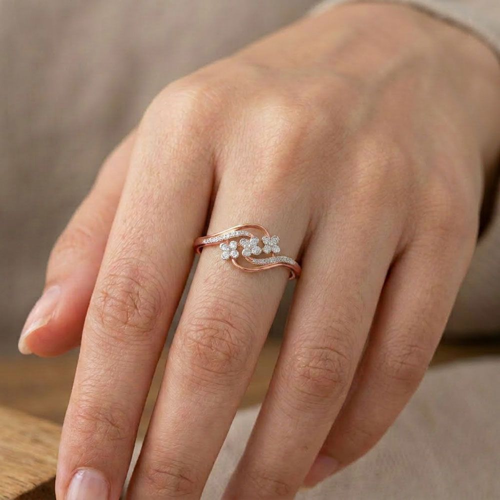 Contemporary Swirl Rose Gold Diamond Ring-Rings-ORG26K51
