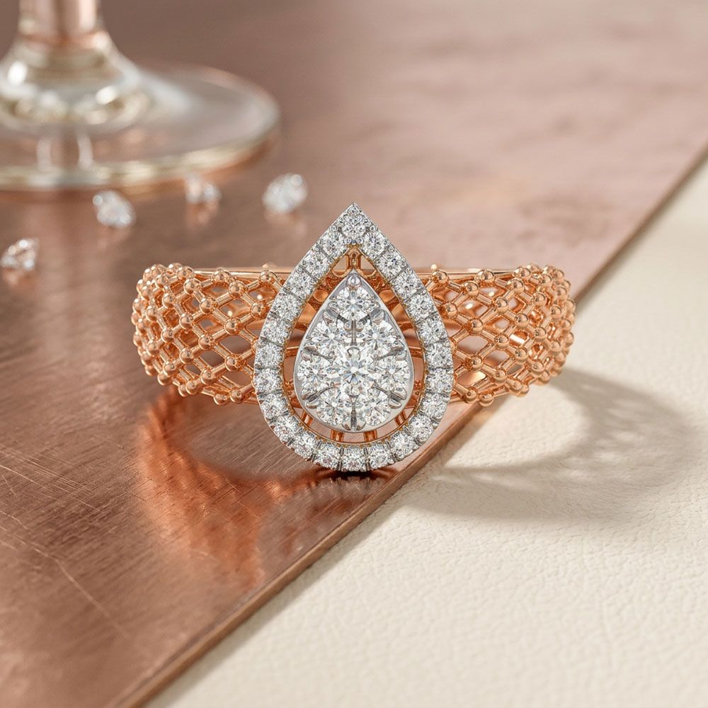 Intricate Drop Rose Gold Diamond Ring-Rings-ORG26K52