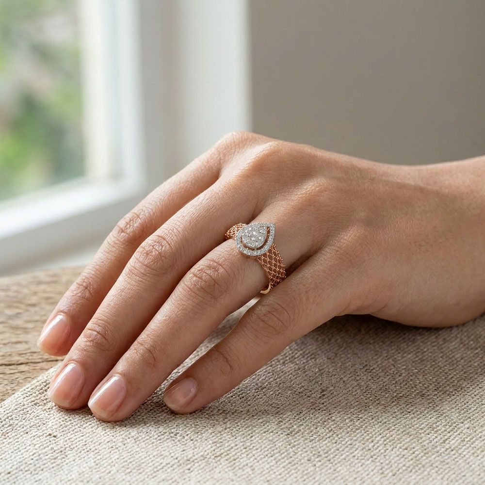 Intricate Drop Rose Gold Diamond Ring-Rings-ORG26K52