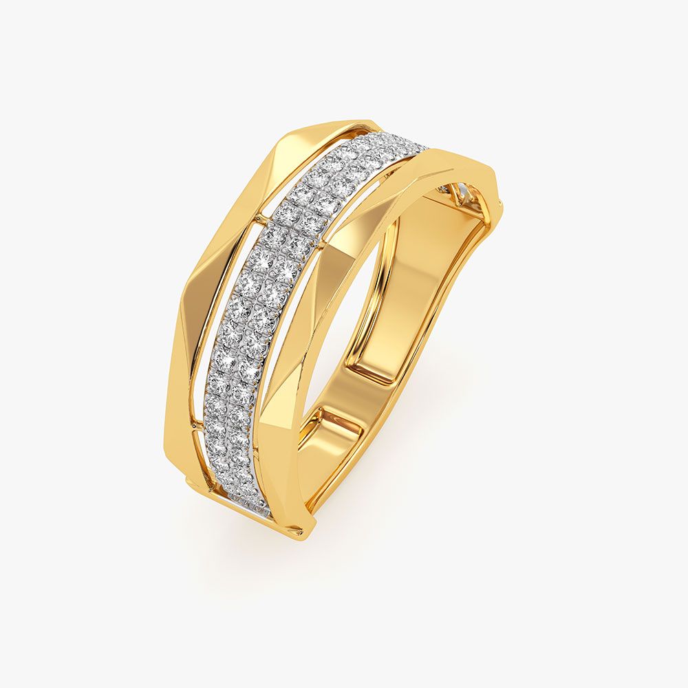 Clean Structured Yellow Gold Diamond Ring-Rings-ORG26K53