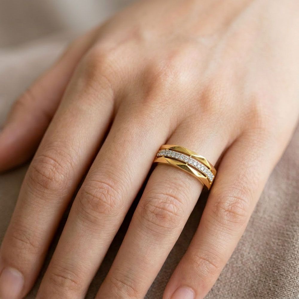 Clean Structured Yellow Gold Diamond Ring-Rings-ORG26K53