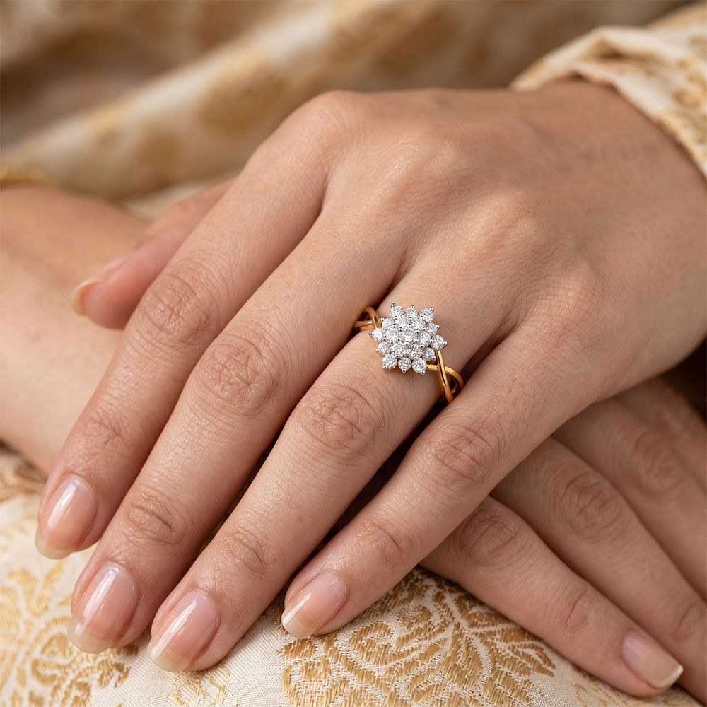 Bloomin Cluster Yellow Gold Diamond Ring-Rings-ORG26K59