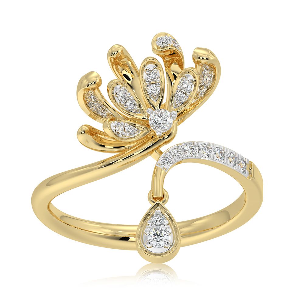 Blooming Floral 14Kt Yellow Gold Ring-Rings-ORG26K65