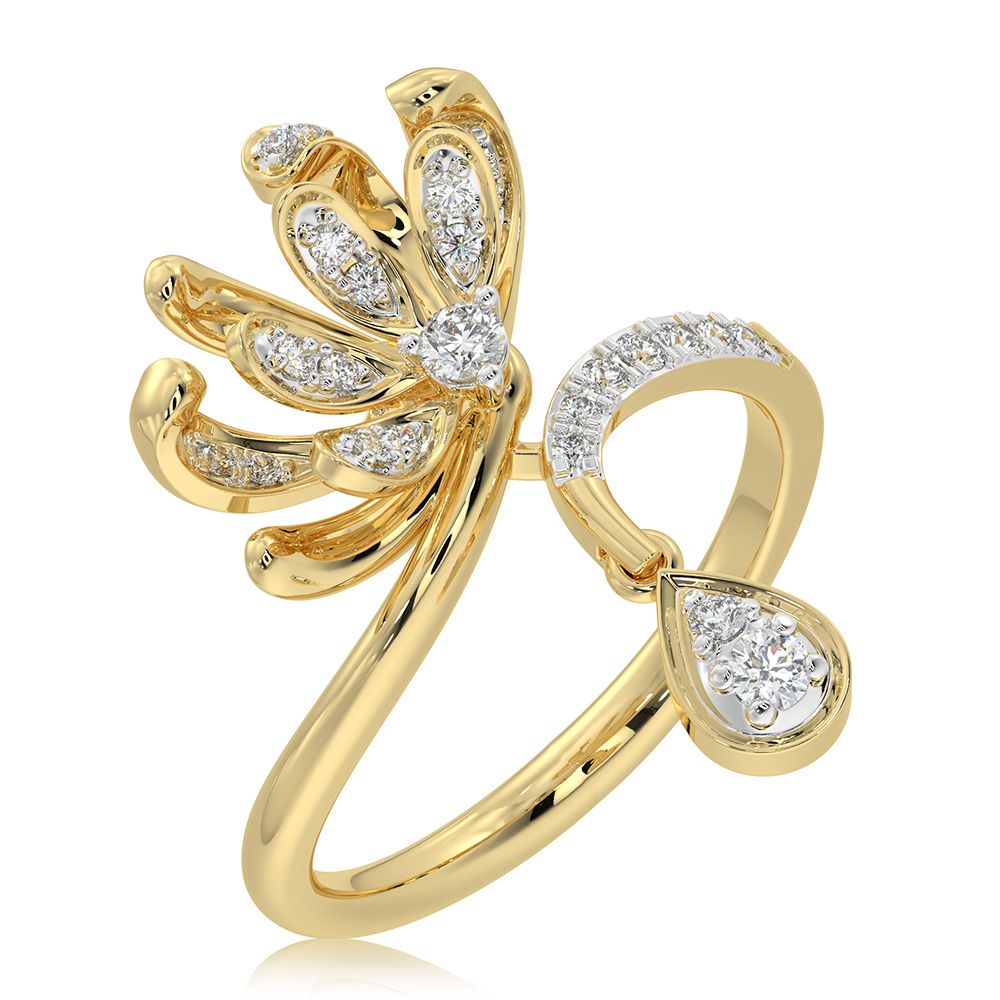 Blooming Floral 14Kt Yellow Gold Ring-Rings-ORG26K65