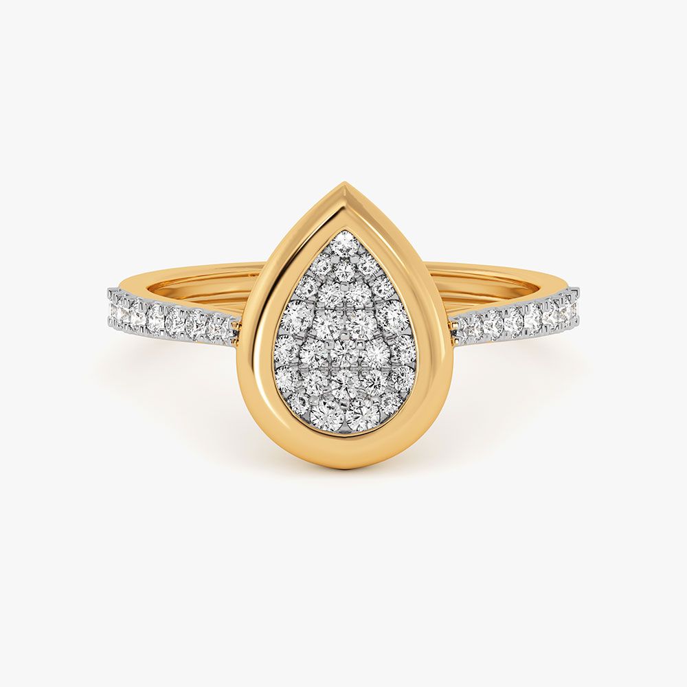 Elongated Drop Yellow Gold Diamond Ring-Rings-ORG26K69