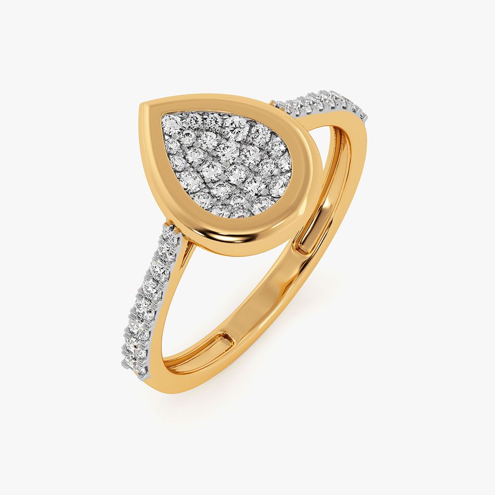 Elongated Drop Yellow Gold Diamond Ring-Rings-ORG26K69