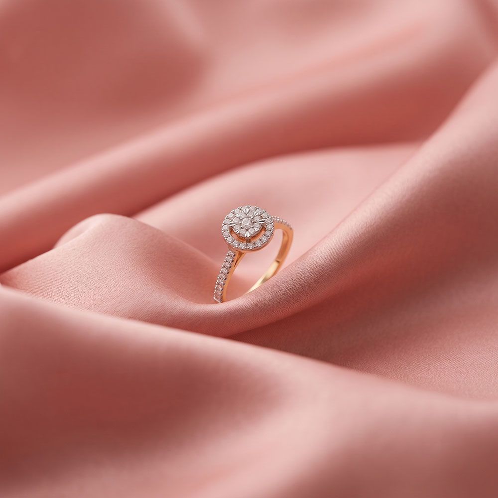 Sparkling Halo 14Kt Yellow Gold Diamond Ring-Rings-ORG26K72