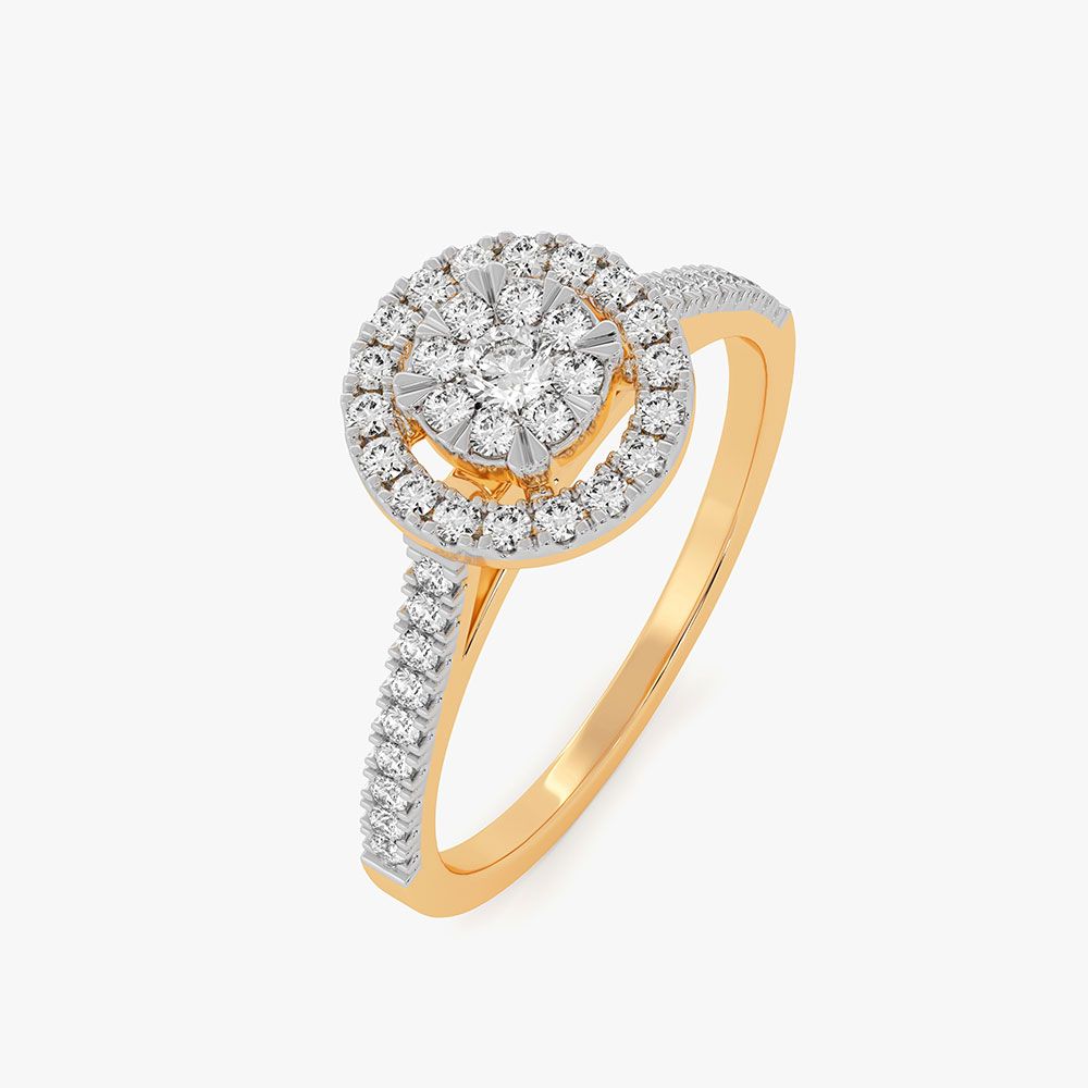 Sparkling Halo 14Kt Yellow Gold Diamond Ring-Rings-ORG26K72