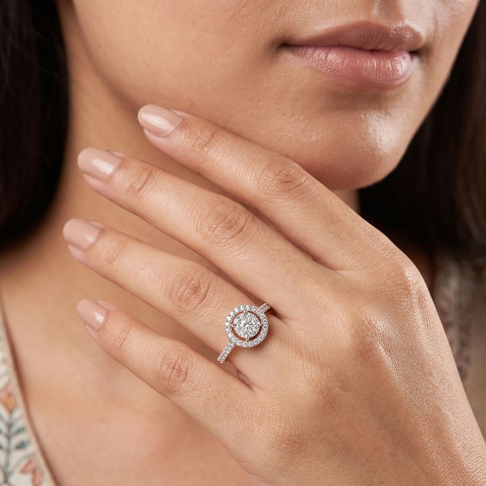 Sparkling Halo 14Kt Yellow Gold Diamond Ring-Rings-ORG26K72