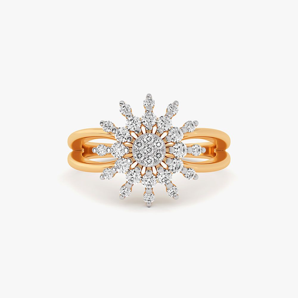 Divine Flower 14Kt Yellow Gold Diamond Ring-Rings-ORG26K73