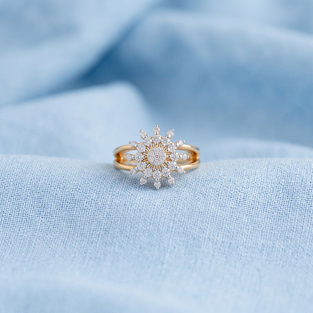Divine Flower 14Kt Yellow Gold Diamond Ring-Rings-ORG26K73
