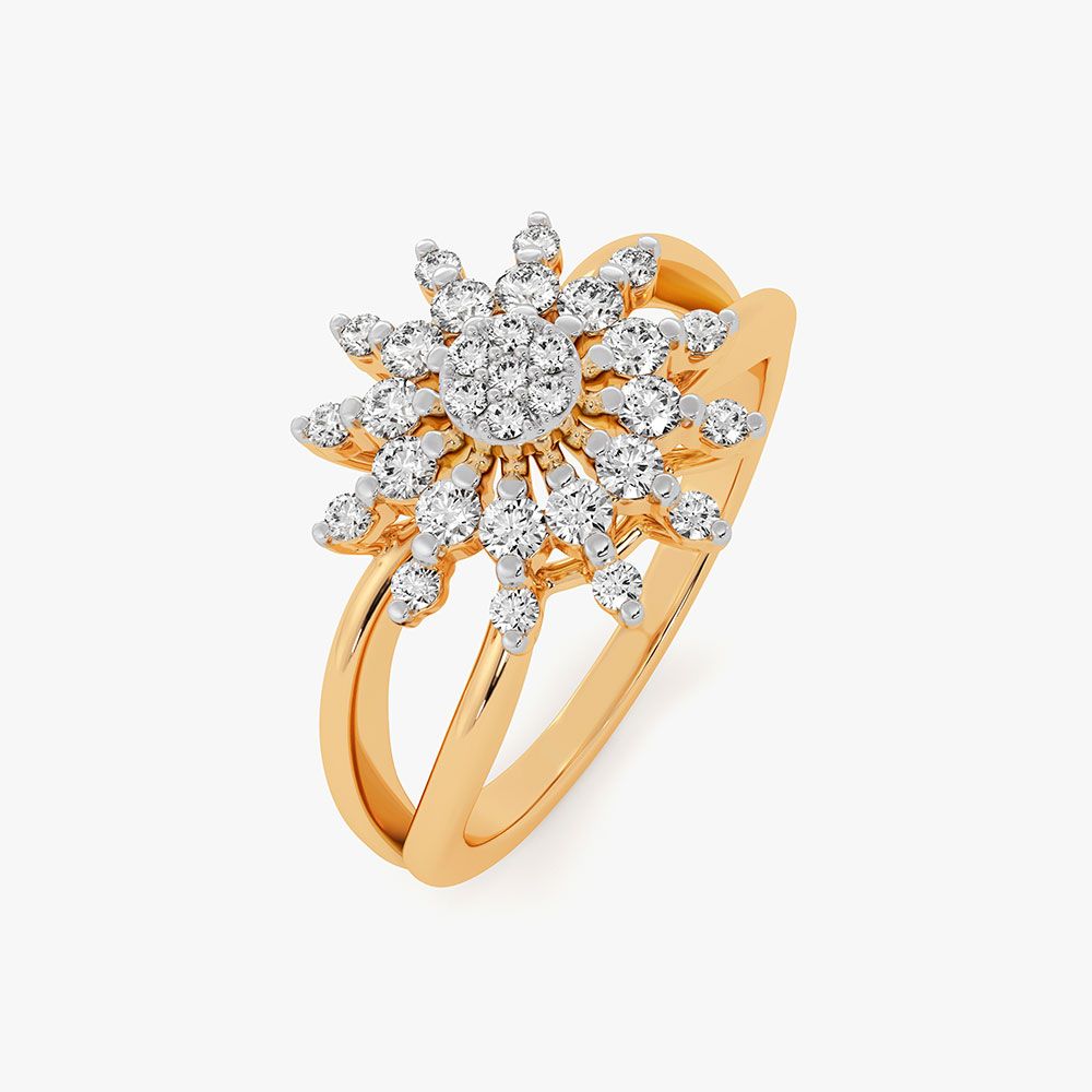 Divine Flower 14Kt Yellow Gold Diamond Ring-Rings-ORG26K73