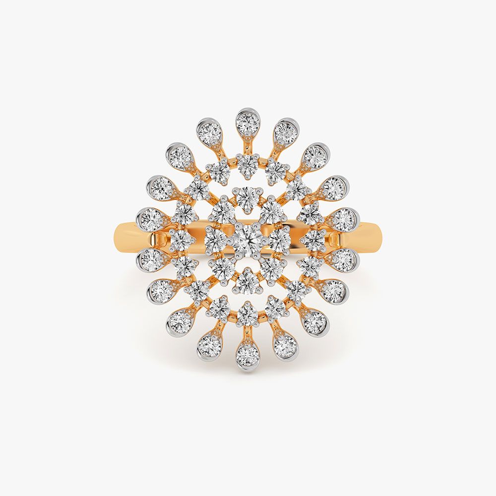 Dazzling Flower 14Kt Yellow Gold Diamond Ring-Rings-ORG26K74