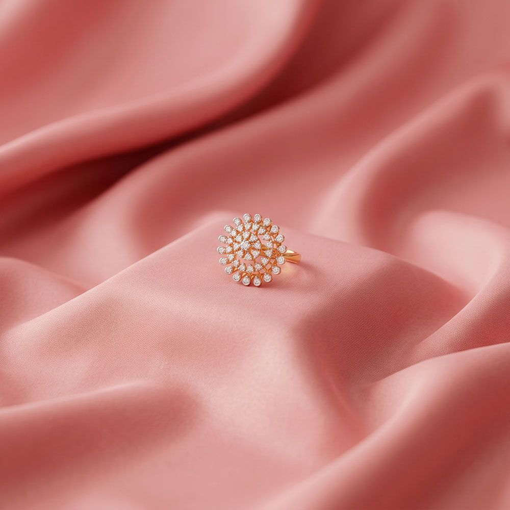 Dazzling Flower 14Kt Yellow Gold Diamond Ring-Rings-ORG26K74