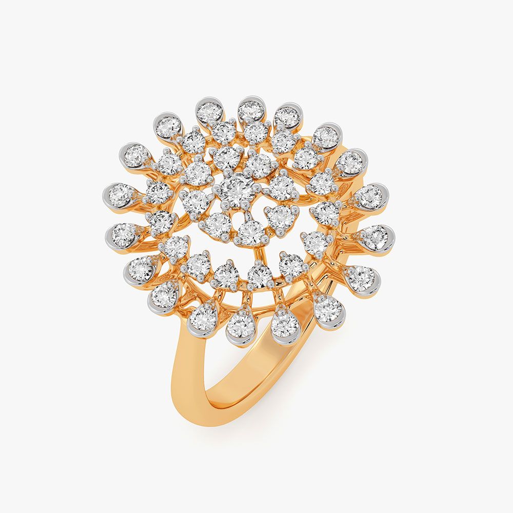Dazzling Flower 14Kt Yellow Gold Diamond Ring-Rings-ORG26K74