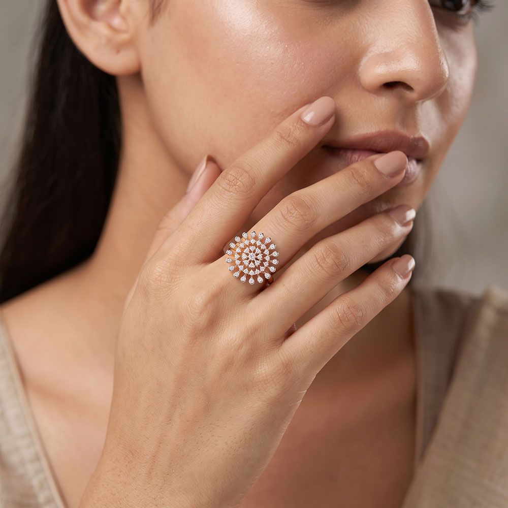 Dazzling Flower 14Kt Yellow Gold Diamond Ring-Rings-ORG26K74