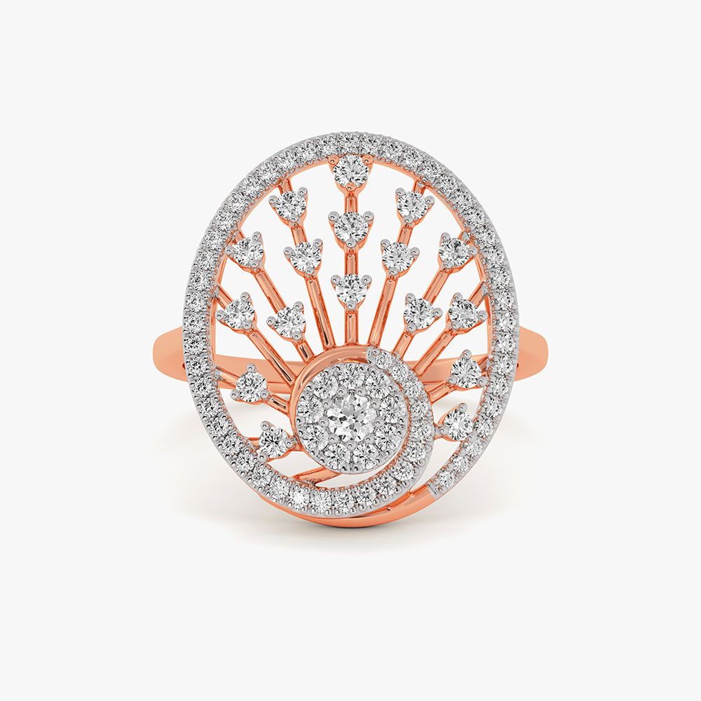 Dancing Peacock 14Kt Rose Gold Diamond Ring-Rings-ORG26K76