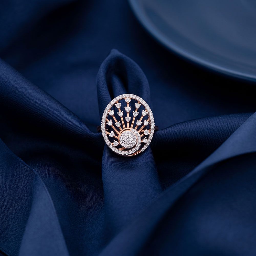 Dancing Peacock 14Kt Rose Gold Diamond Ring-Rings-ORG26K76
