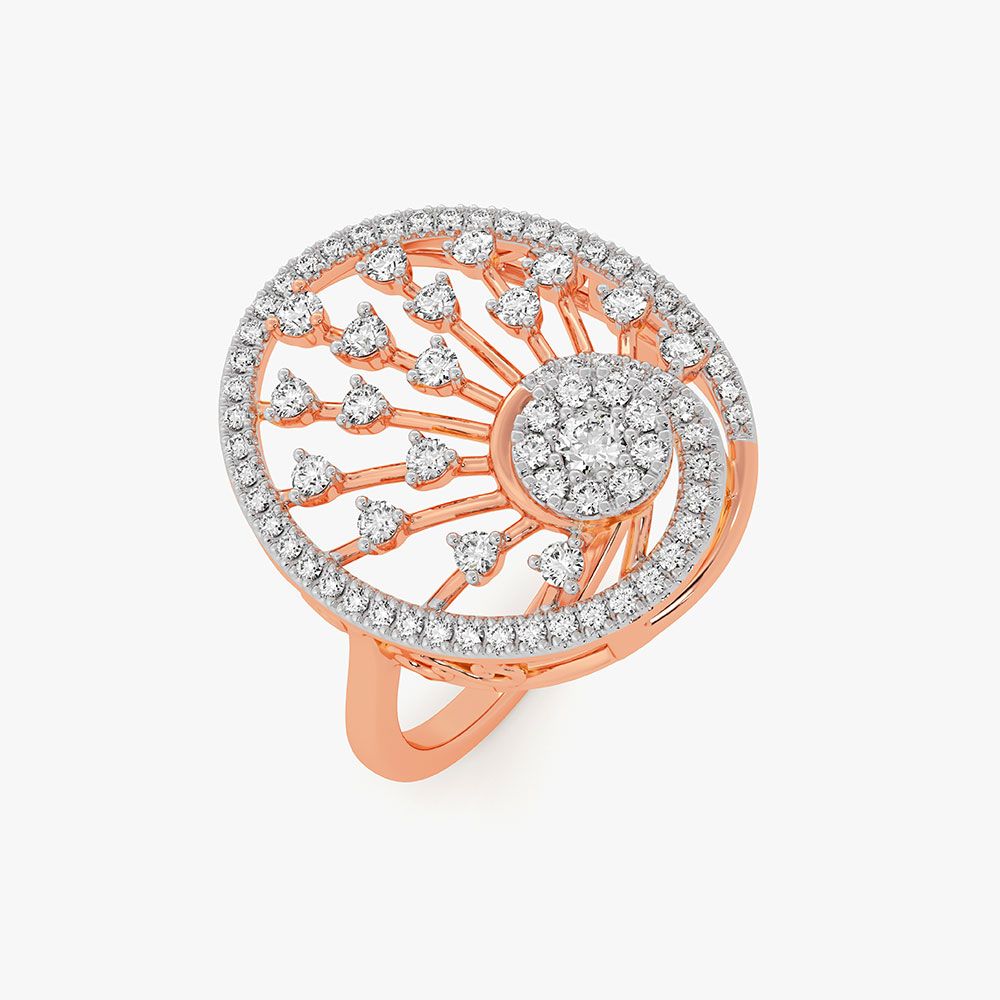 Dancing Peacock 14Kt Rose Gold Diamond Ring-Rings-ORG26K76