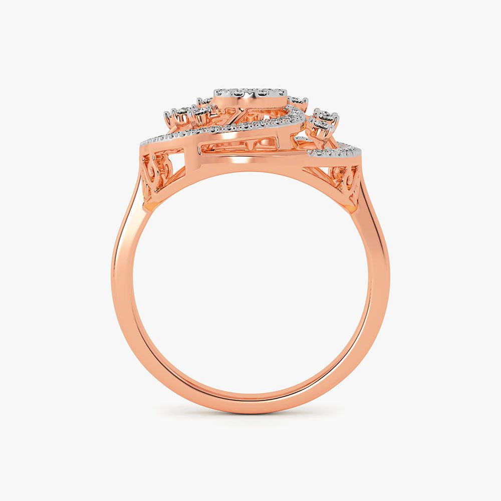 Dancing Peacock 14Kt Rose Gold Diamond Ring-Rings-ORG26K76